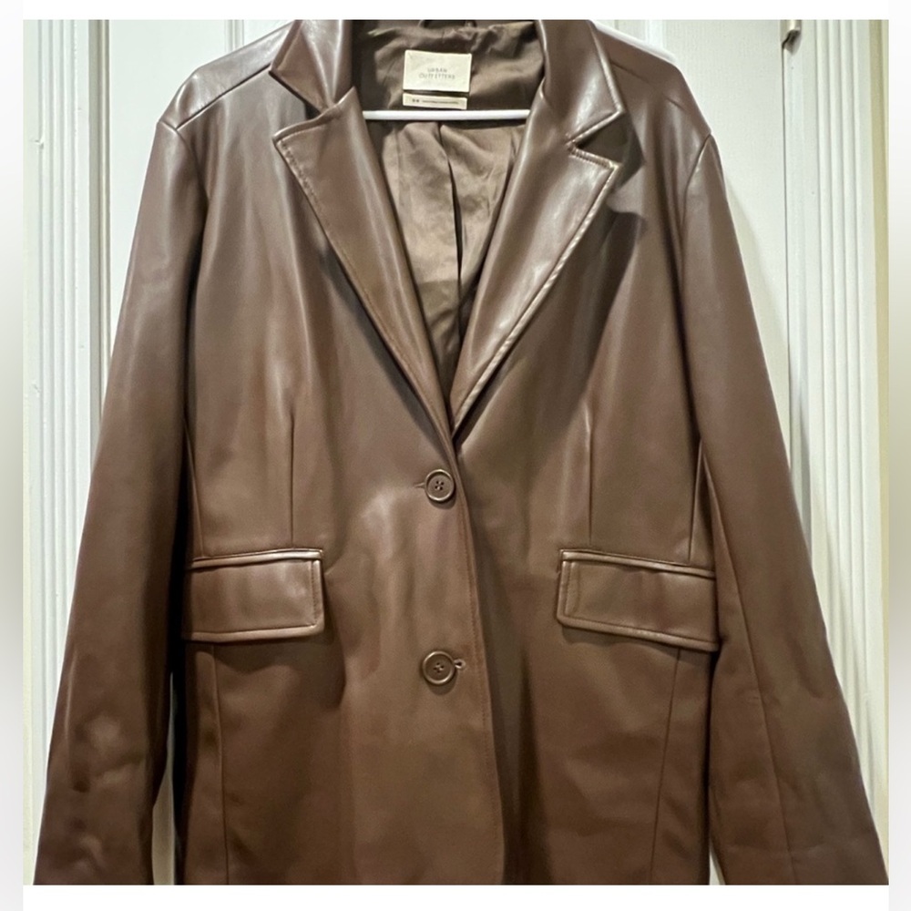 Faux leather brown blazer